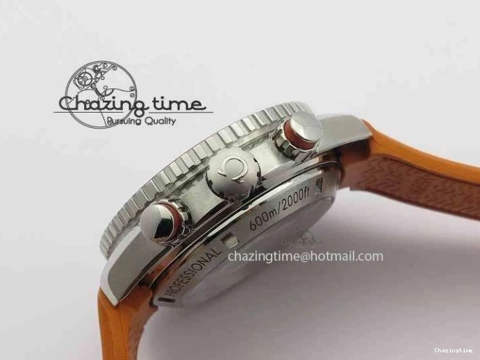 0408 Planet Ocean Master Chrono 45mm SS OM 1:1 Best Edition Black Dial On Orange Rubber Strap A Attractive 8170